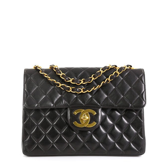 Chanel Vintage Classic Single Flap Bag Quilted Lambskin Jumbo Black 45304106