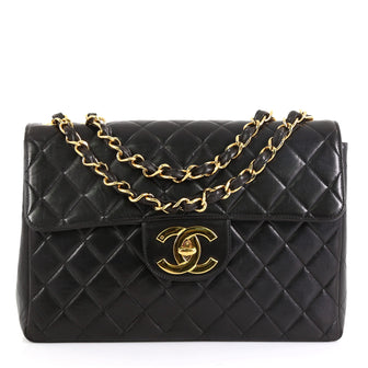 Chanel Vintage Classic Single Flap Bag Quilted Lambskin Jumbo