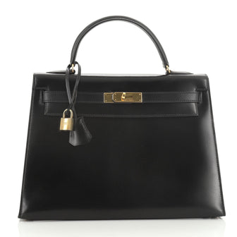 Hermes Kelly Handbag Black Box Calf with Gold Hardware 32