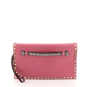Valentino Rockstud Flap Clutch Leather Pink 4530422