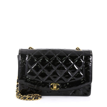 Chanel Vintage Diana Flap Bag Quilted Patent Medium Black 4530434
