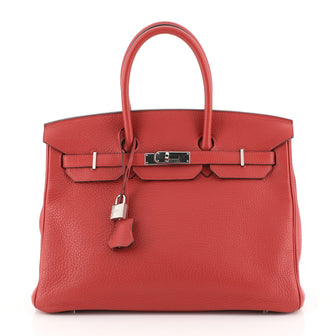 Hermes Birkin Handbag Red Clemence with Palladium Hardware 35 Red 4530439