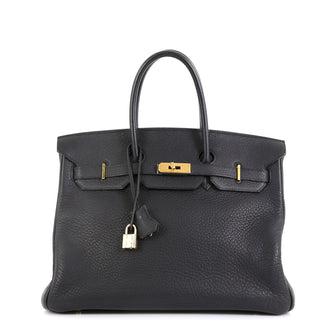 Hermes Birkin Handbag Black Clemence with Gold Hardware 35 Black 4530445