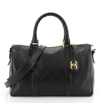 Chanel Vintage Diamond Stitch Boston Bag Quilted Lambskin Medium Black...