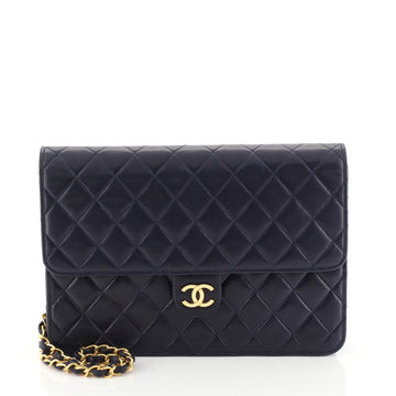 Chanel Vintage Clutch with Chain Quilted Leather Medium Blue 4530451