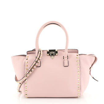 Valentino Rockstud Tote Pebbled Leather Small Pink 4530476