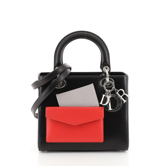 Christian Dior Pockets Lady Dior Bag Leather Medium Black 453131