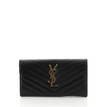 Saint Laurent Classic Monogram Flap Wallet Matelasse Chevron Leather L...