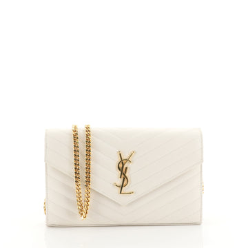 Saint Laurent Classic Monogram Wallet on Chain Matelasse Chevron Leath...