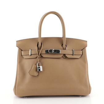 Hermes Birkin Handbag Brown Swift with Palladium Hardware 30 Brown 453...