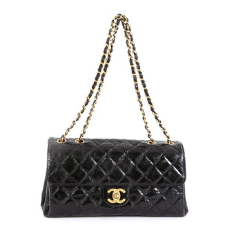Chanel Clams Pocket Flap Bag Quilted Glazed Calfskin Jumbo Black 4531630