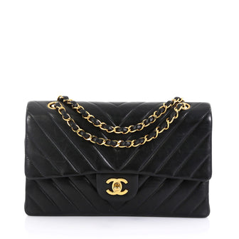Chanel Vintage Classic Double Flap Bag Chevron Lambskin Medium Black 4531645