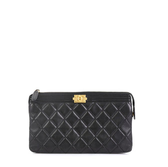 Chanel Boy Zip Pouch Quilted Lambskin Small Black 4531646