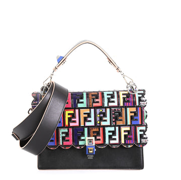 Fendi Kan I Bag Leather with Zucca Embossed Patent Medium Black 453165...