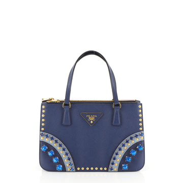 Prada Double Zip Tote Crystal Embellished Saffiano Leather Mini Blue 4...