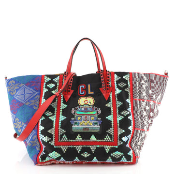 Christian Louboutin Caba Tote World Motif Embroidered Jacquard Large Blue 4531665
