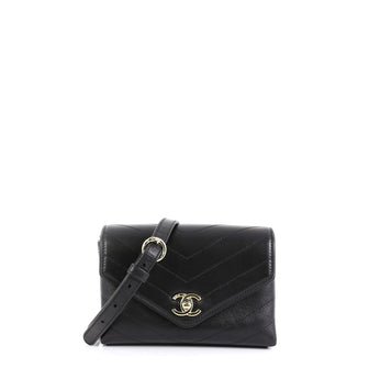 Chanel Coco Chevron Waist Bag Stitched Calfskin Black 4531675