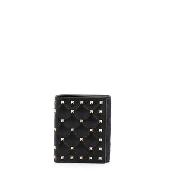 Valentino Rockstud Spike Wallet Quilted Leather Compact Black 4531676