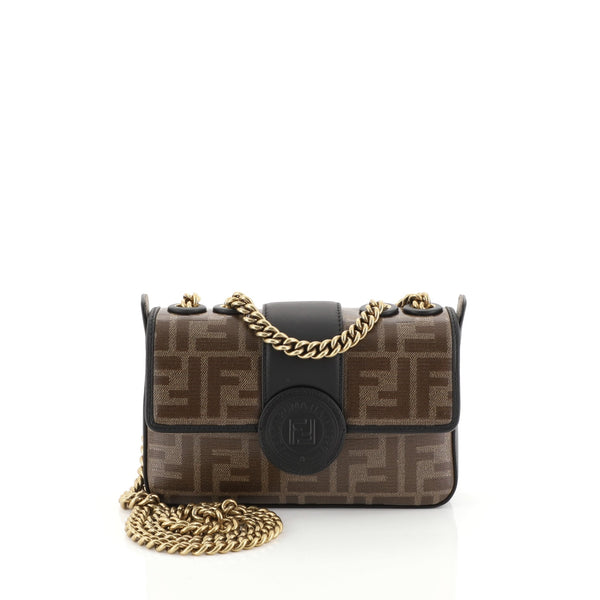 FENDIクワドロミニ Fendi 1974 Double F Flap Bag Zucca Coated Canvas Mini Brown 4531677