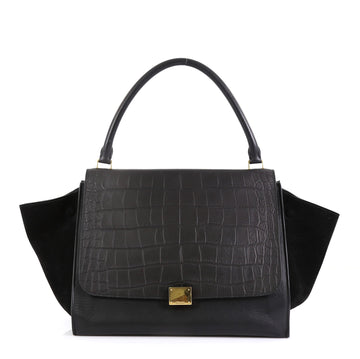 Celine Trapeze Handbag Crocodile Embossed Leather Large Black 4531680