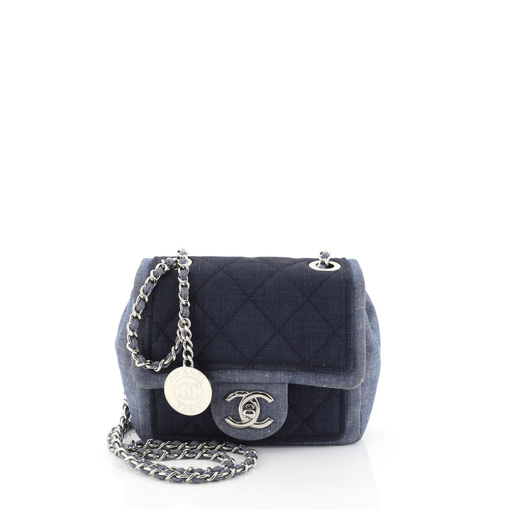 Chanel Medallion Graphic Flap Bag Quilted Denim Mini Blue 4531687