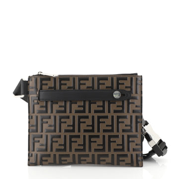 Fendi Messenger Bag Logo Embossed Leather Black 453168