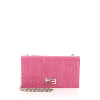 Fendi Wallet on Chain Logo Embossed Leather Pink 4531698