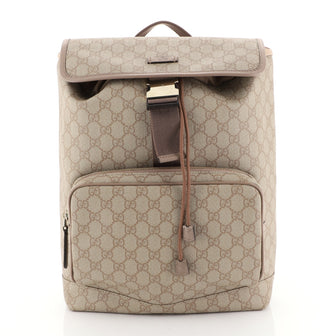 Gucci Buckle Backpack GG Coated Canvas Medium Brown 453169