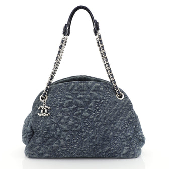 Chanel Just Mademoiselle Bag Camellia Denim Medium Blue 453194