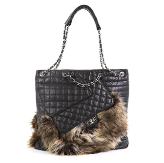 Chanel Karl's Fantasy Cabas Tote Fur and Quilted Leather Black 453196