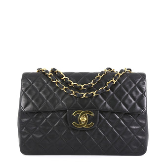 Chanel Vintage Classic Single Flap Bag Quilted Lambskin Maxi Black 453221