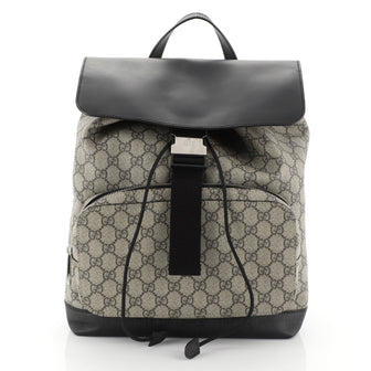 Gucci Buckle Backpack GG Coated Canvas with Leather Small Black 453241