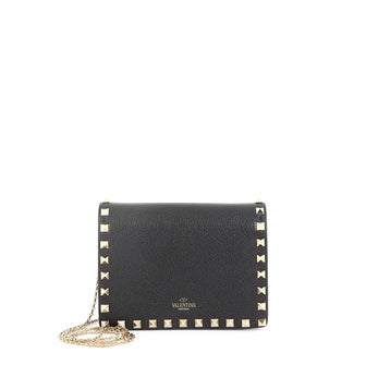 Valentino Rockstud Wallet On Chain Leather Mini Black 453551