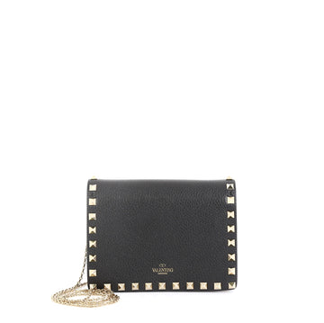 Valentino Rockstud Wallet On Chain Leather Mini Black 453551