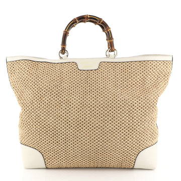 Gucci Bamboo Shopper Tote Woven Straw Large Neutral 453691