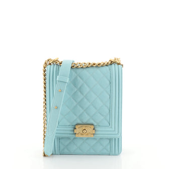 Chanel North South Boy Flap Bag Quilted Caviar Small Blue 453697