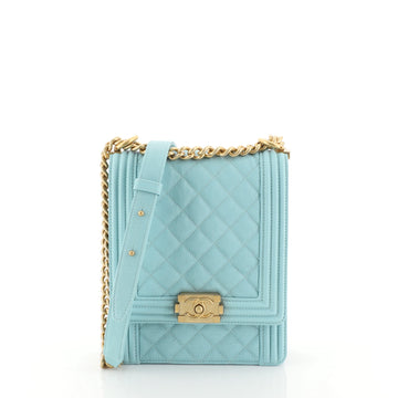 Chanel North South Boy Flap Bag Quilted Caviar Small Blue 453697