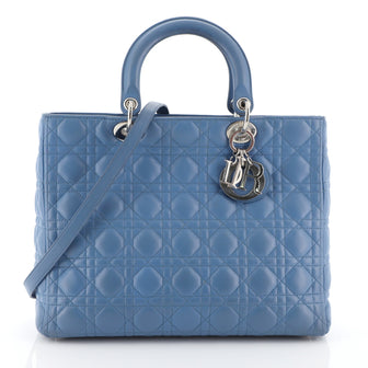 Christian Dior Lady Dior Handbag Cannage Quilt Lambskin Large Blue 453702