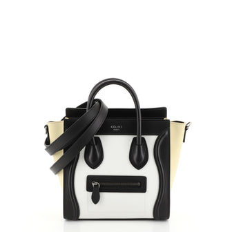 Celine Tricolor Luggage Handbag Leather Nano White 453711