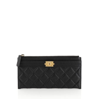 Chanel Boy Zip Pouch Quilted Caviar Long Black 453721