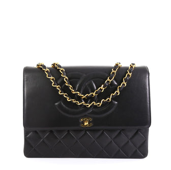 Chanel Vintage CC Flap Shoulder Bag Quilted Lambskin Large Black 453731