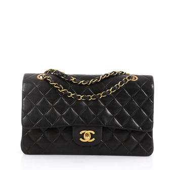 Chanel Vintage Classic Double Flap Bag Quilted Lambskin Medium Black 453734
