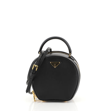 Prada Round Convertible Top Handle Bag Saffiano Leather Mini Black 453736