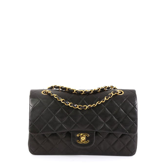 Chanel Vintage Classic Double Flap Bag Quilted Lambskin Medium Black 4537510
