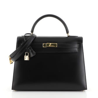 Hermes Kelly Handbag Black Box Calf with Gold Hardware 32 Black 4537519