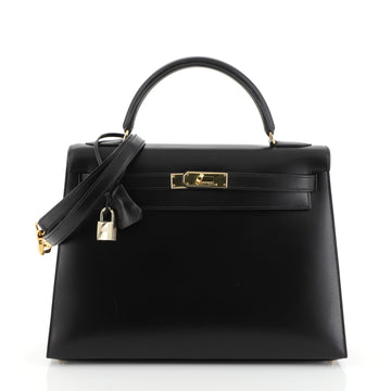Hermes Kelly Handbag Black Box Calf with Gold Hardware 32 Black 4537519