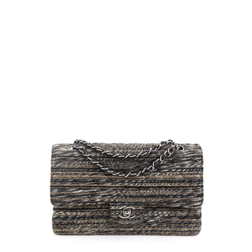 Chanel Vintage Classic Double Flap Bag Quilted Tweed Medium Black 4537524