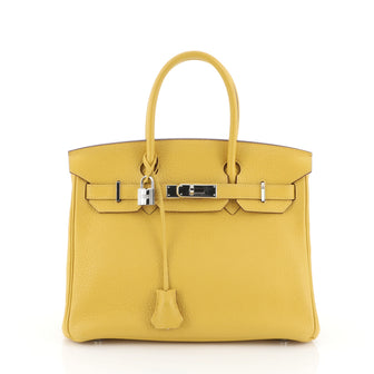 Hermes Birkin Handbag Yellow Clemence with Palladium Hardware 30 Yellow 4537526