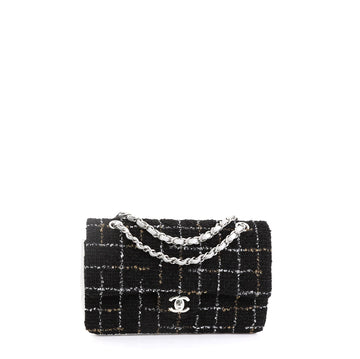 Chanel Classic Double Flap Bag Quilted Tweed Medium Black 4537530