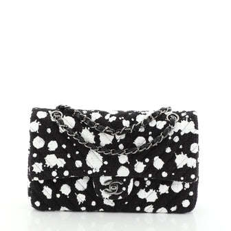 Chanel Splatter Paint Classic Double Flap Bag Tweed Medium Black 4537531